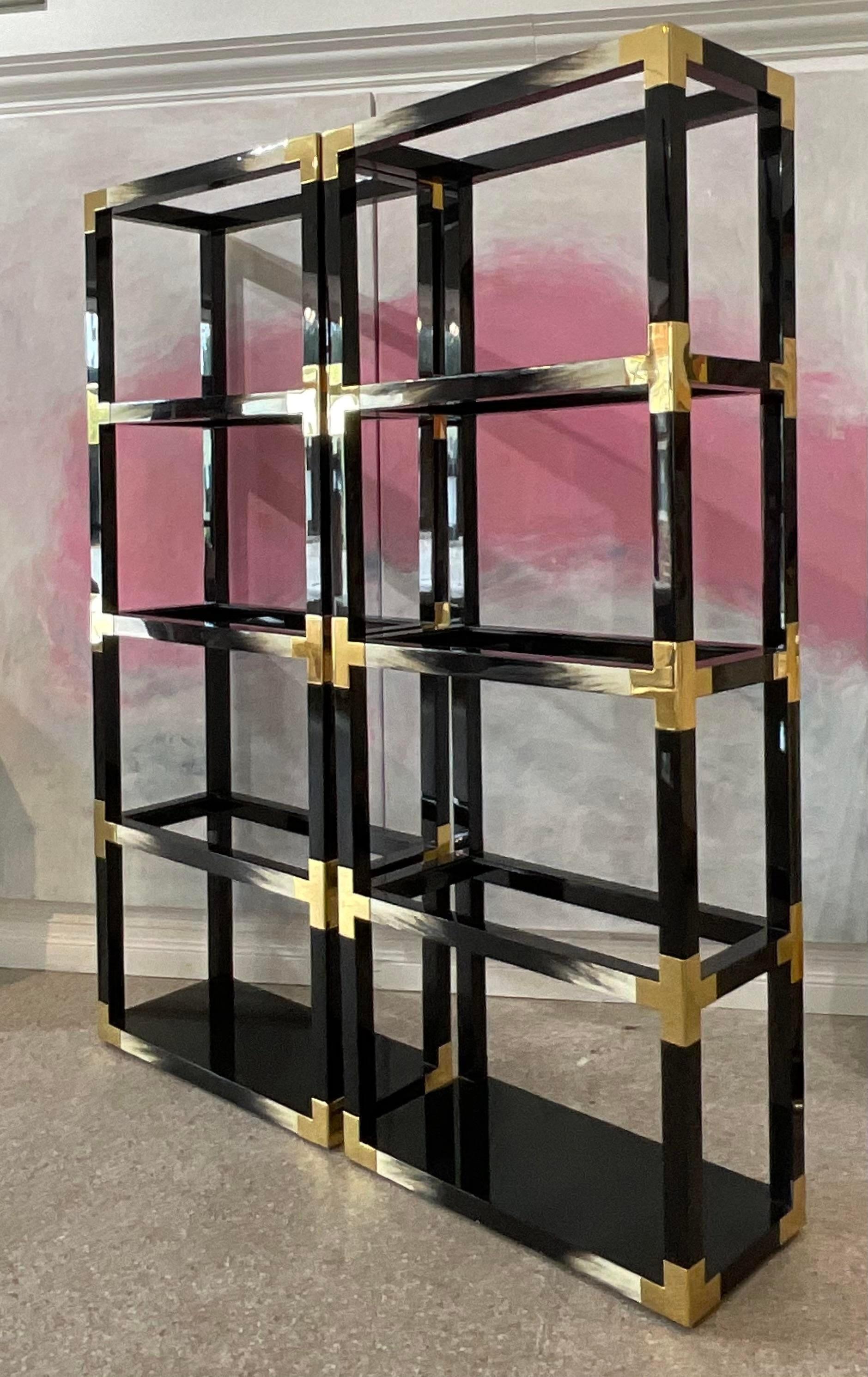 Boho Theodore Alexander Vanucci Faux Horn and Brass Etagere - a Pair In Good Condition For Sale In west palm beach, FL