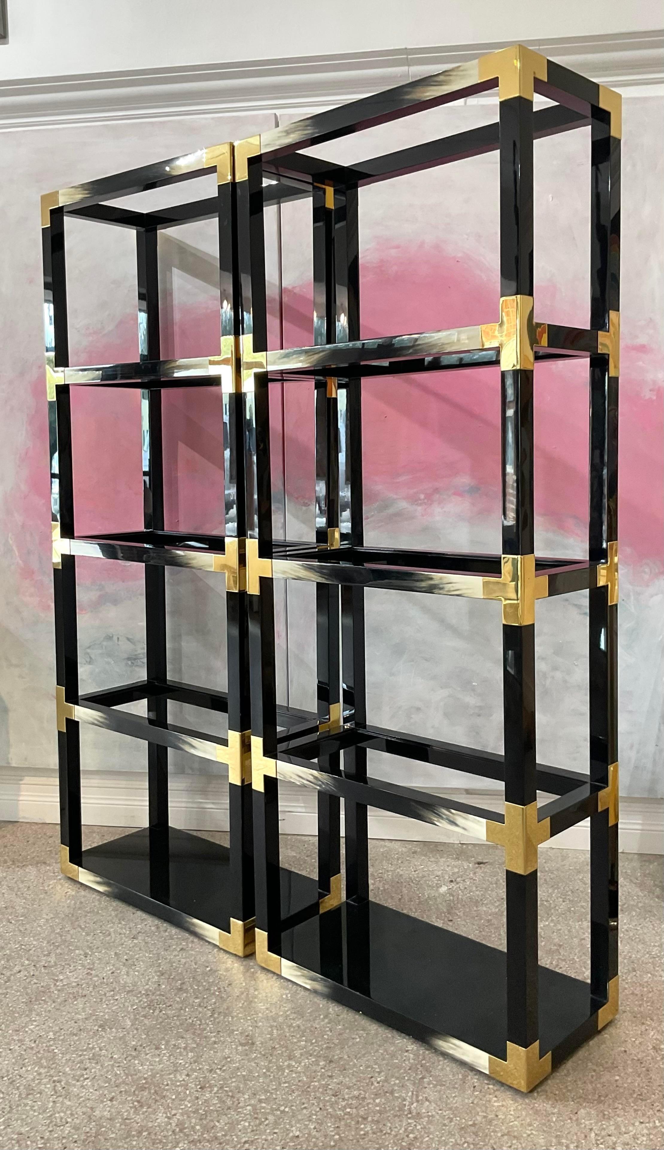 Boho Theodore Alexander Vanucci Faux Horn and Brass Etagere - a Pair For Sale 1