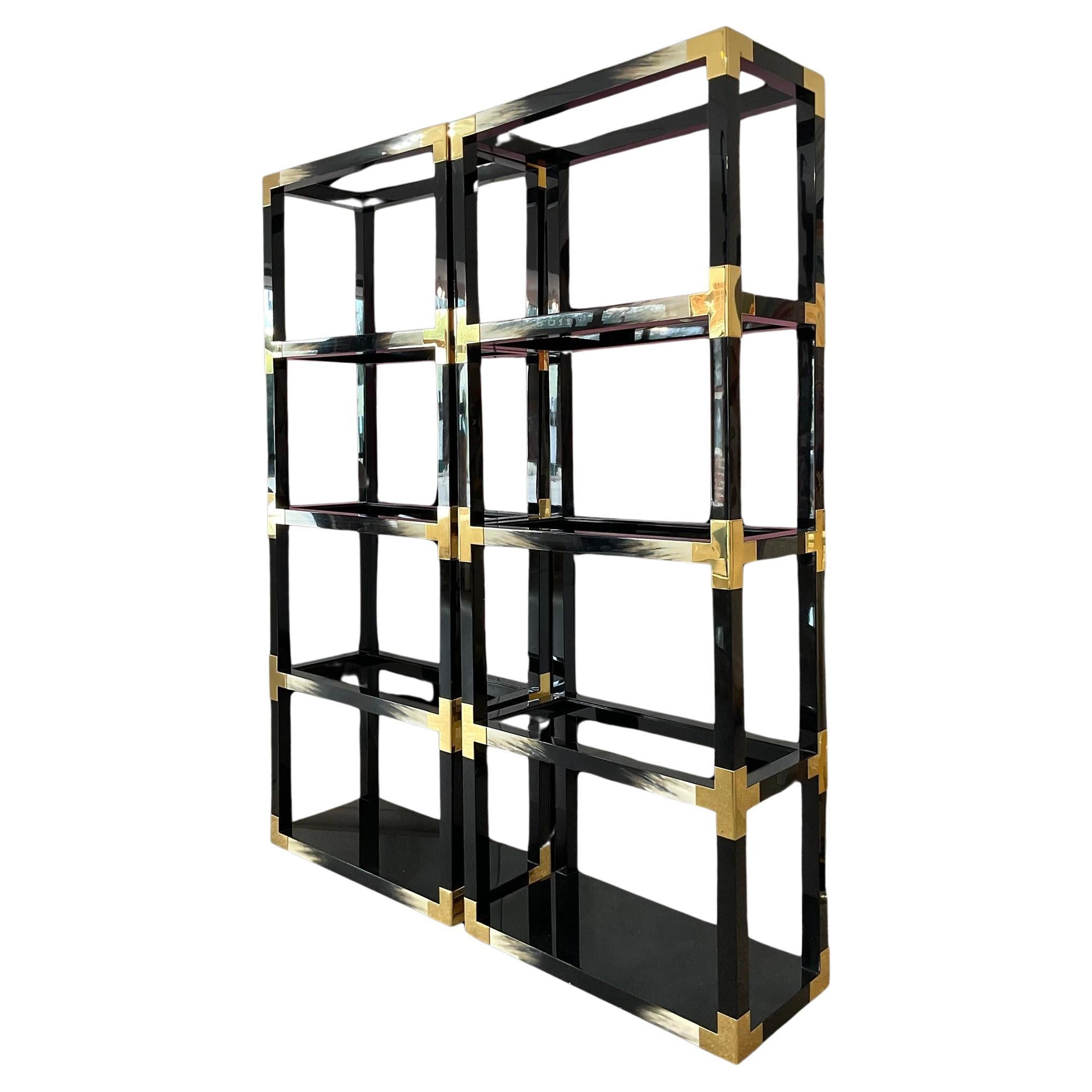 Boho Theodore Alexander Vanucci Faux Horn and Brass Etagere - a Pair For Sale