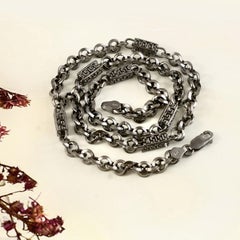 Collar de plata de ley oxidada con estilo boho vintage, de eslabones, de 20 pulgadas de largo