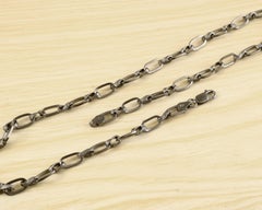 Boho Vintage look oxidized sterling silver Link 20" inches long chain necklace