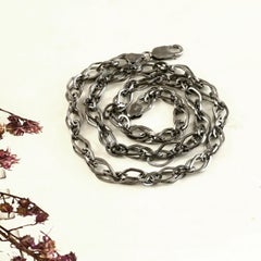 Boho Vintage look oxidized sterling silver Link 20" inches long chain necklace