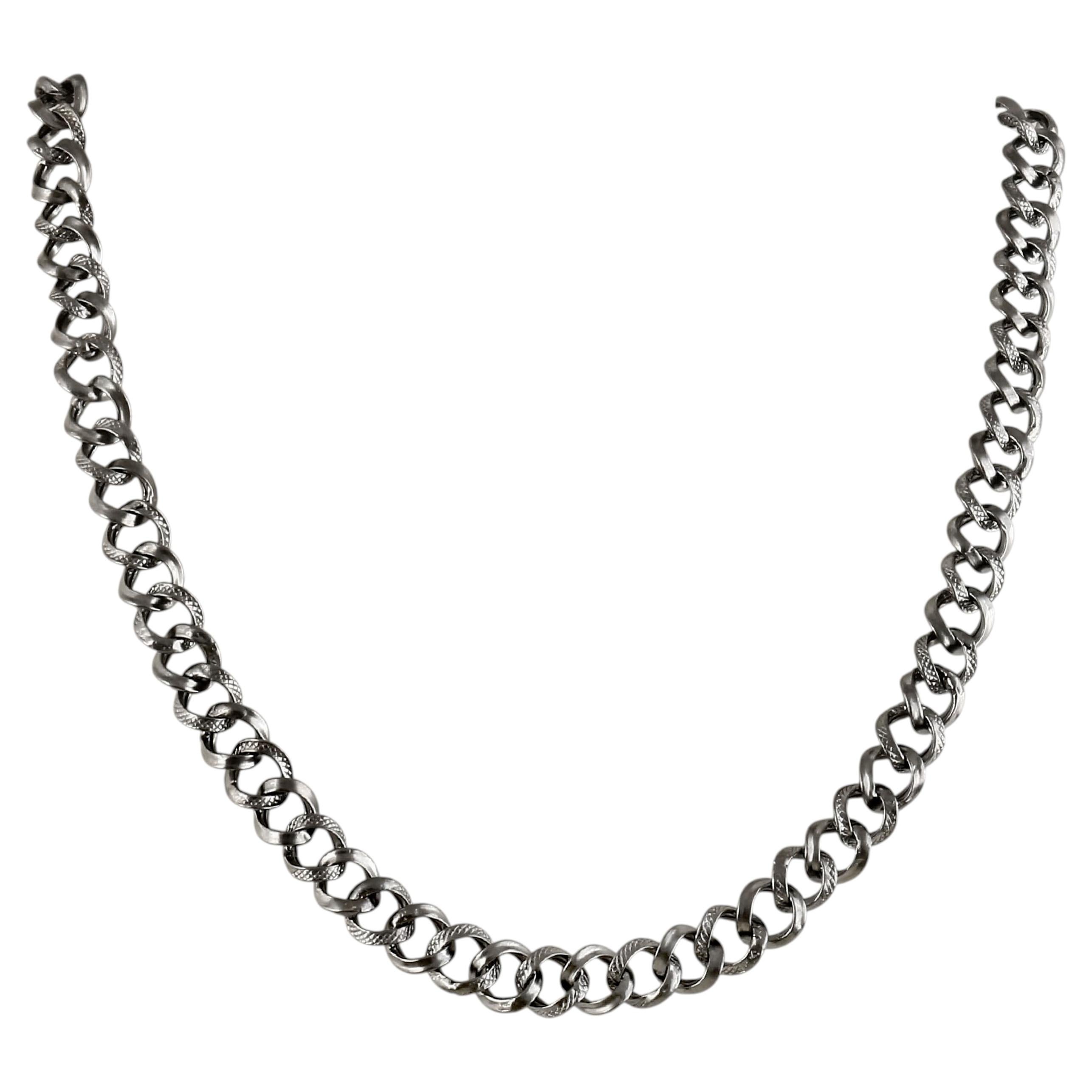 Regal oxidized sterling silver Link 20" inches long chain necklace For Sale