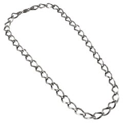 Boho Vintage look oxidized sterling silver Link 20" inches long chain necklace