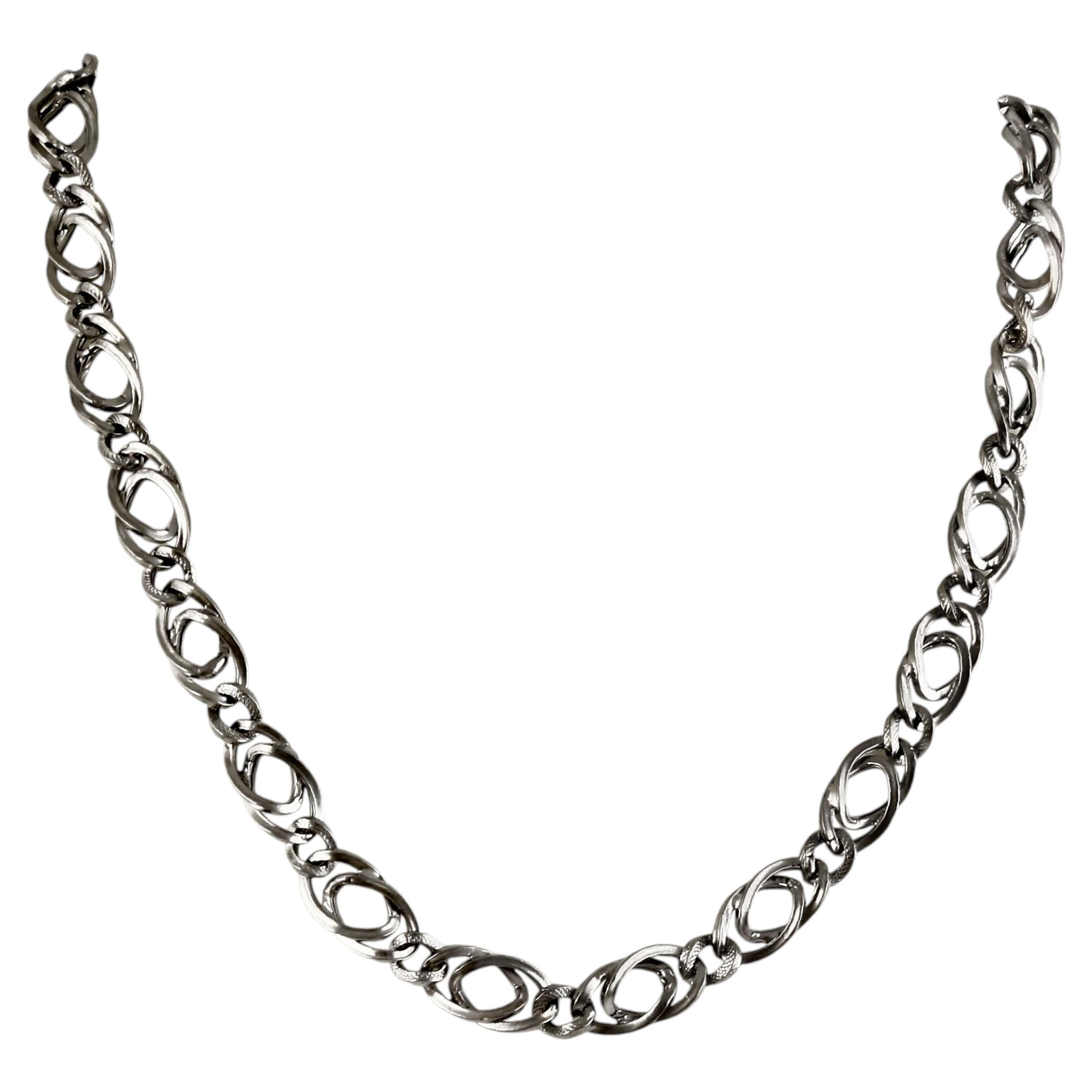 Boho Vintage look oxidized sterling silver Link 20" inches long chain necklace