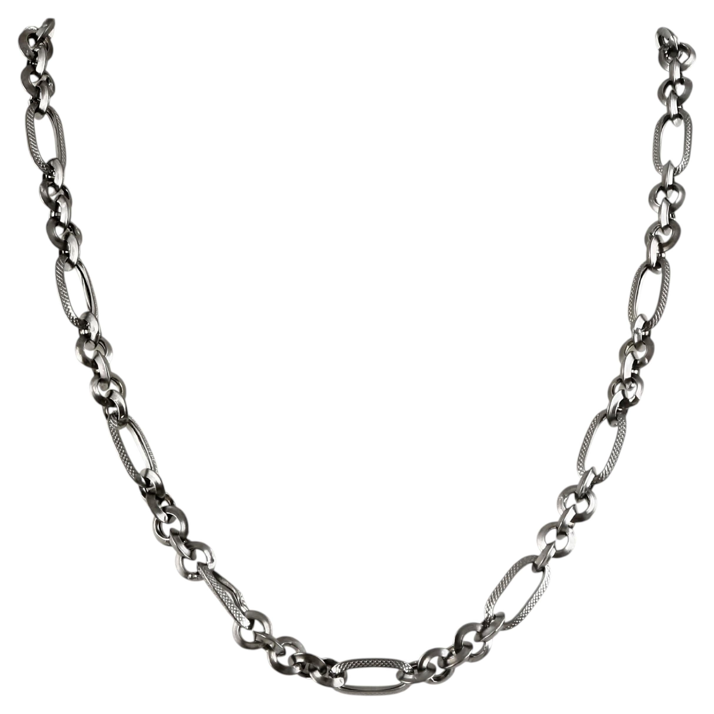 Boho Vintage look oxidized sterling silver Link 20" inches long chain necklace For Sale