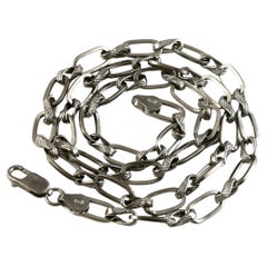 Boho Vintage look oxidized sterling silver Link 20" inches long chain necklace