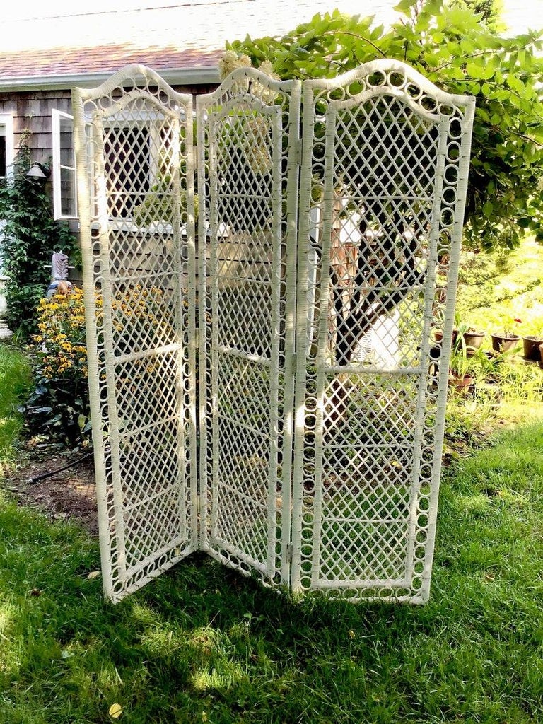 Boho Wicker Rattan Folding Screen Room Divider For Sale at 1stDibs