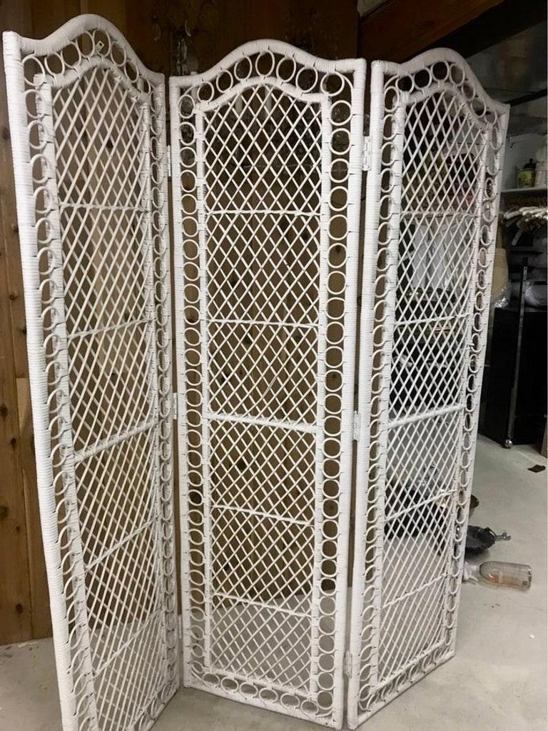 Boho Wicker Rattan Folding Screen Room Divider For Sale at 1stDibs