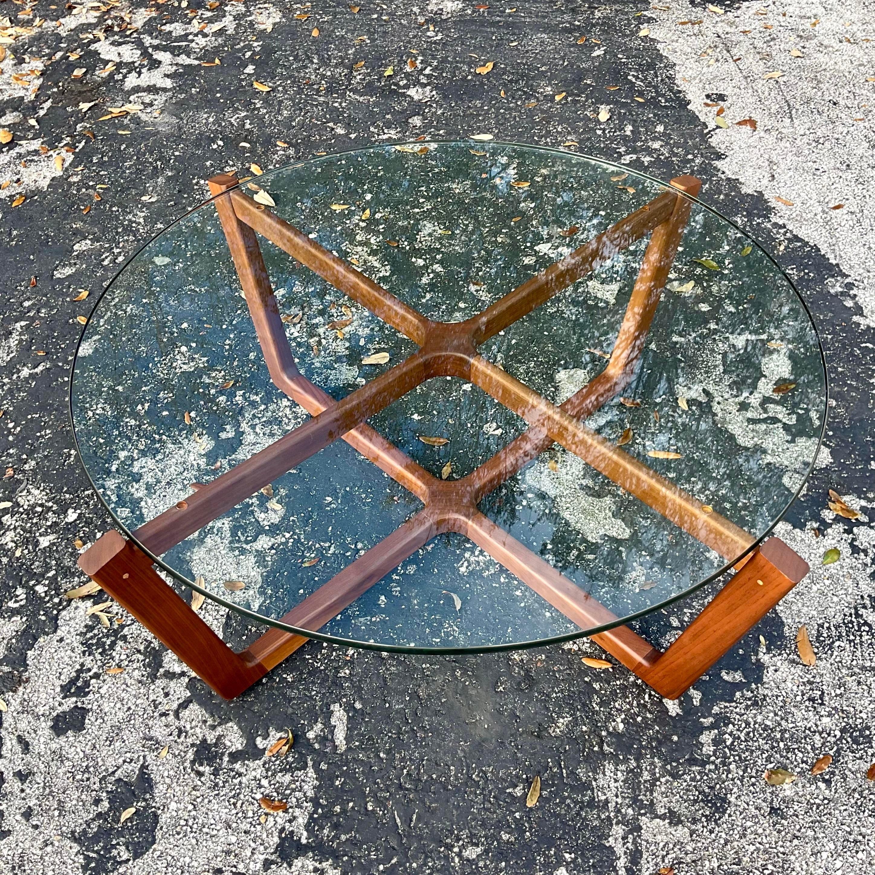 Boho Wood Frame Coffee Table After Adrian Pearsall In Good Condition For Sale In west palm beach, FL