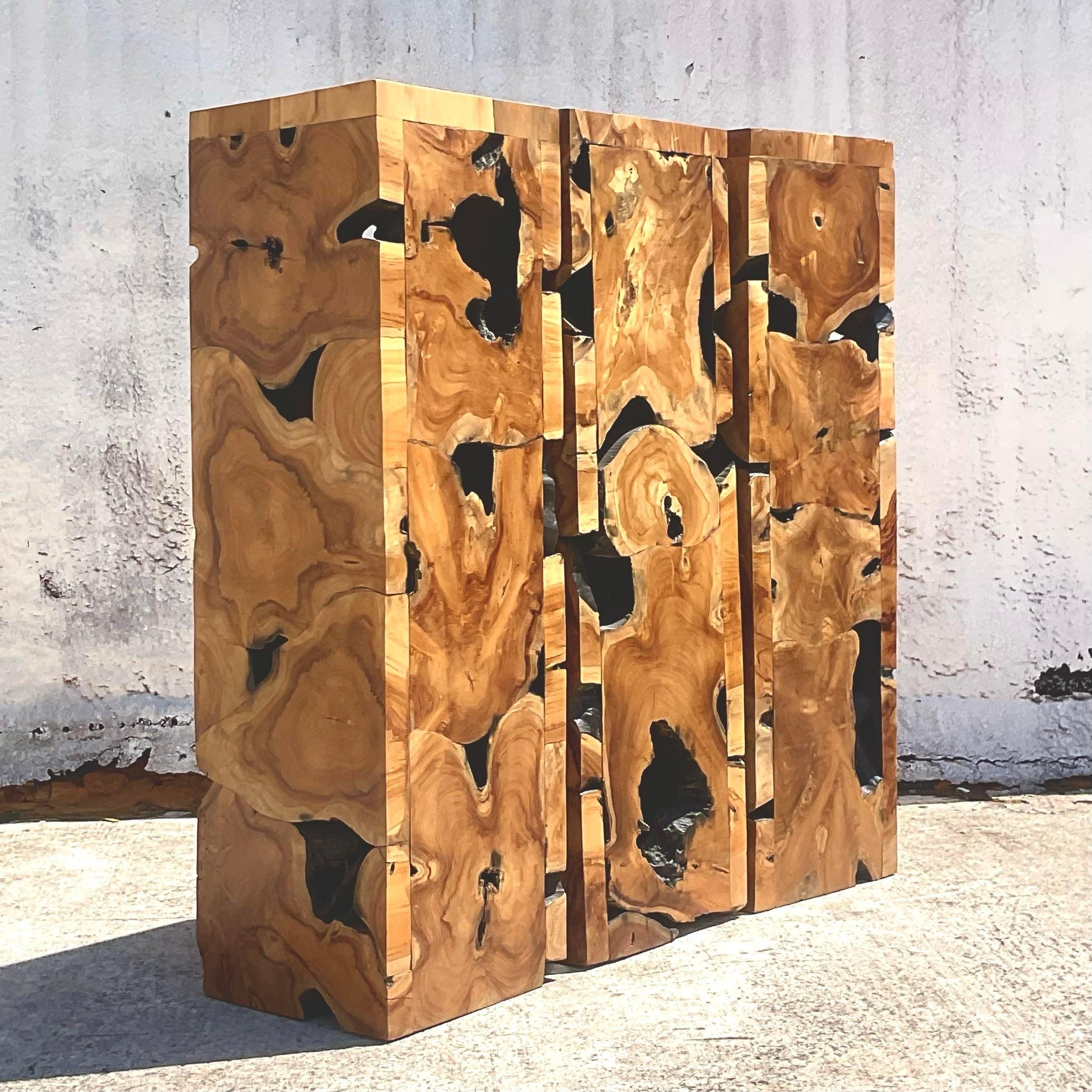 Rustic Boho Wood Slab Pedestal For Sale