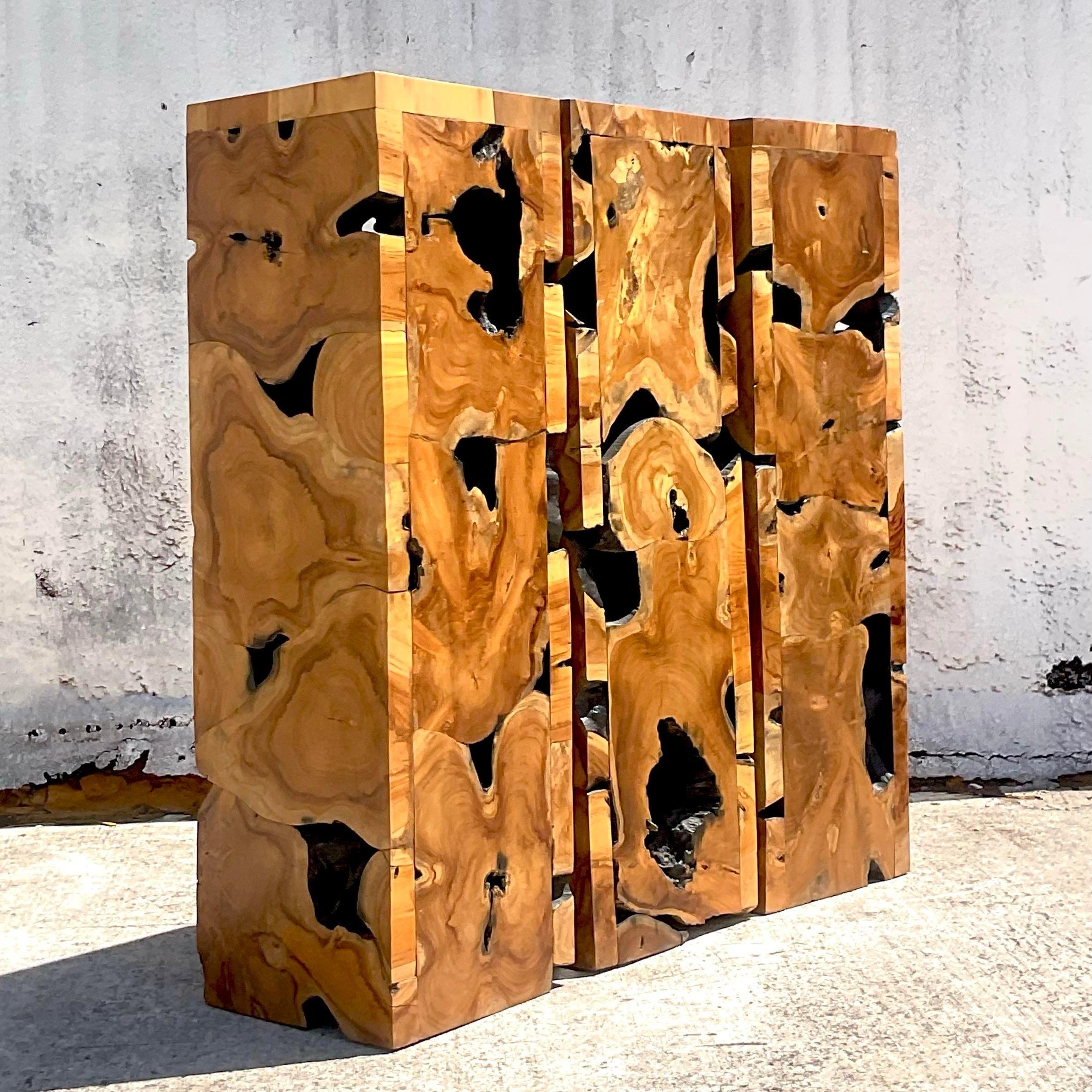 Boho Wood Slab Pedestal In Good Condition For Sale In west palm beach, FL