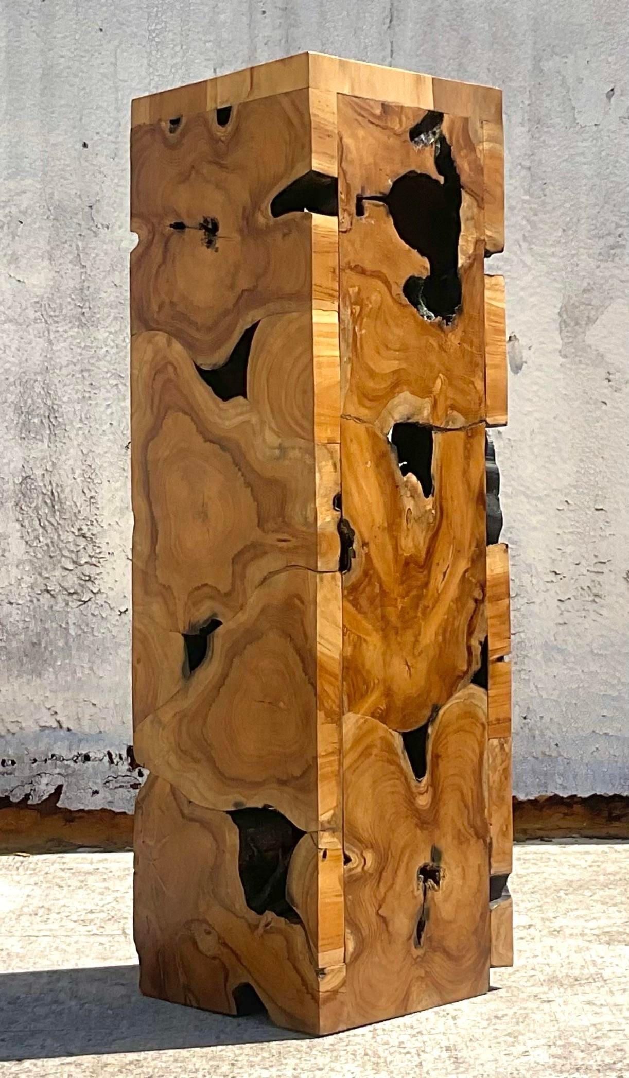 Contemporary Boho Wood Slab Pedestal For Sale