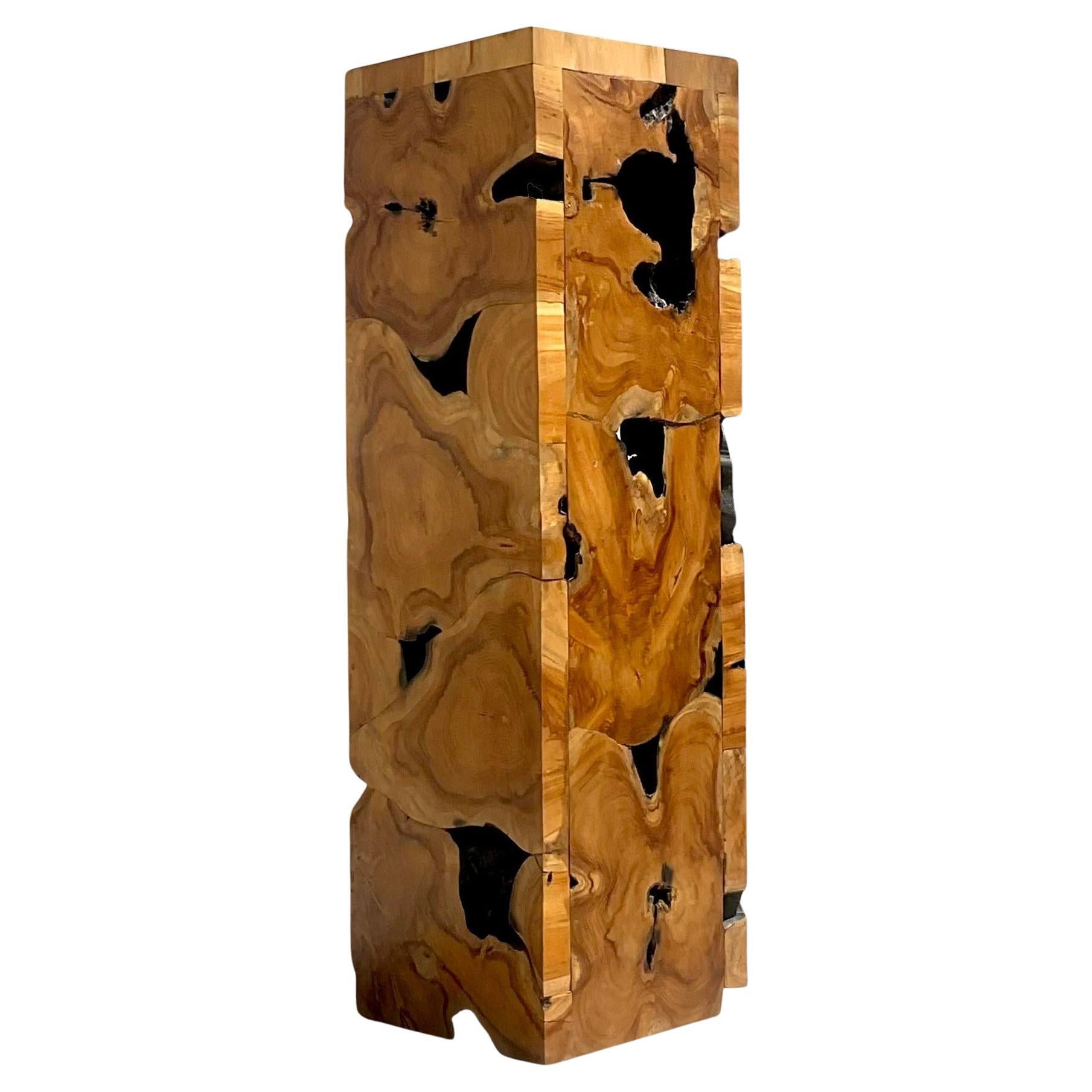 Boho Wood Slab Pedestal For Sale