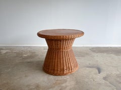 Boho Woven Rattan and Wood Occasional Table, 1960s