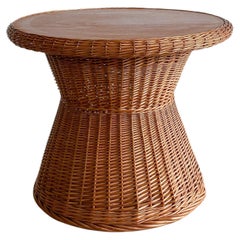 Boho Woven Rattan and Wood Occasional Table, 1960s