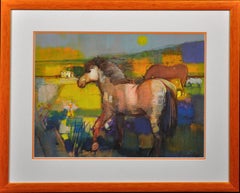 Spring Foal. Original Equestrian Horse Modern Painting.A Playful Sophistication.