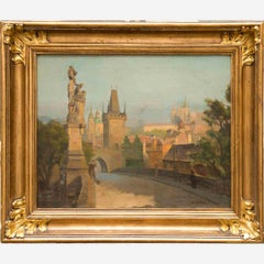 The Charles Bridge in Prague - Original Oil on Canvas by Bohuslav Slansky - 1927