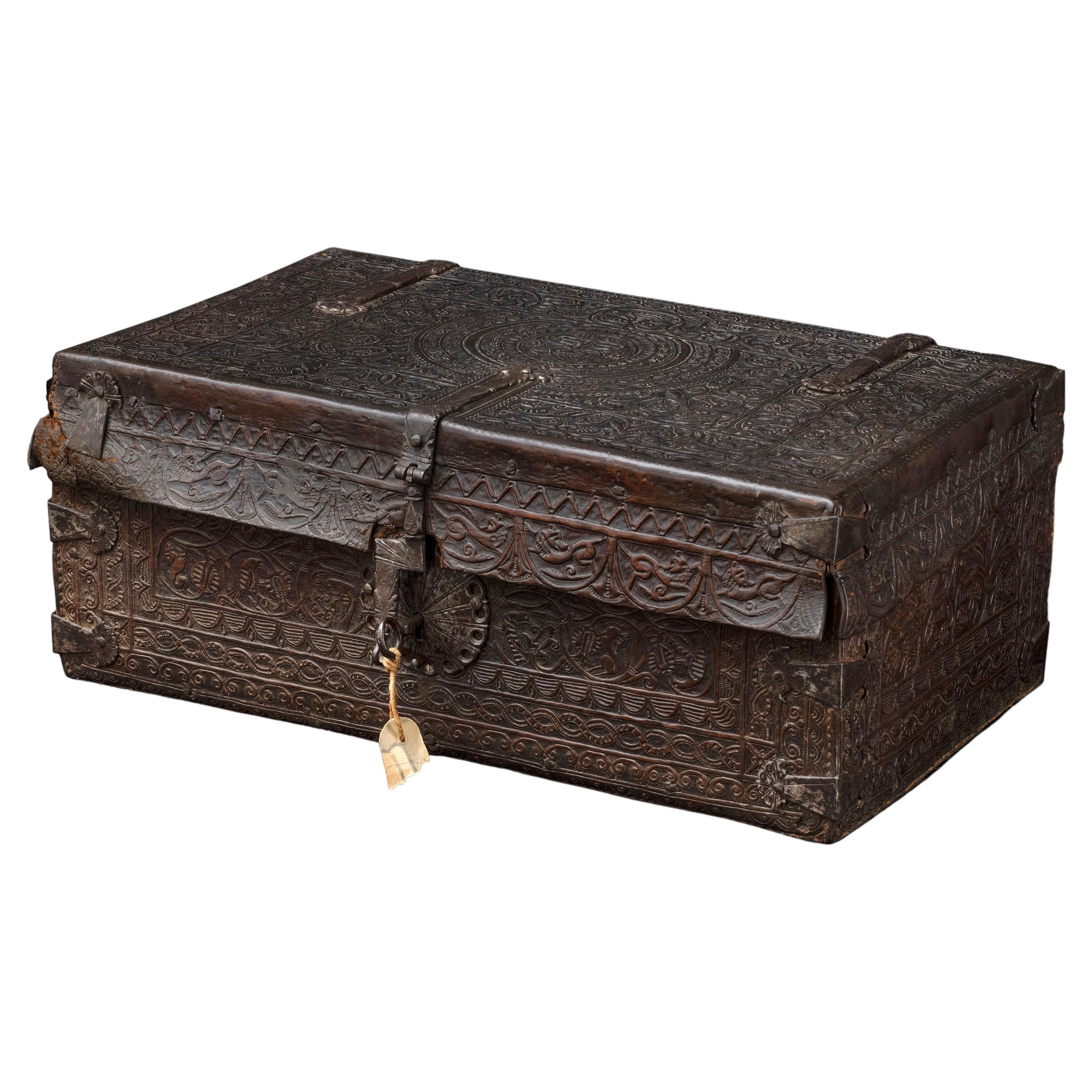 Boiled Leather Trunk, Spanish, 17th Century For Sale