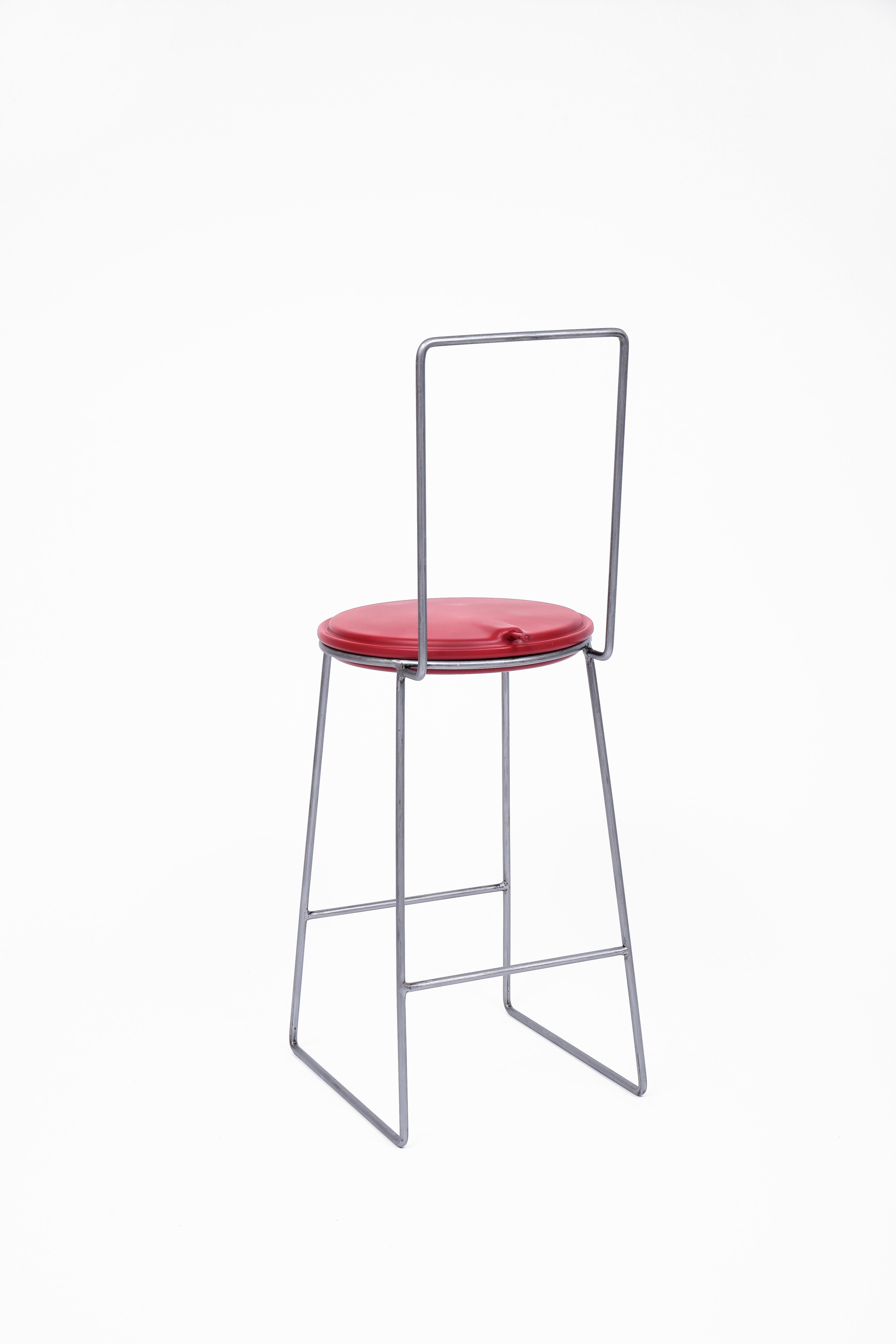 High Chair Metal Upcycled Boiler Grey and Red Handcrafted by Marta Torrent In New Condition For Sale In Barcelona, ES