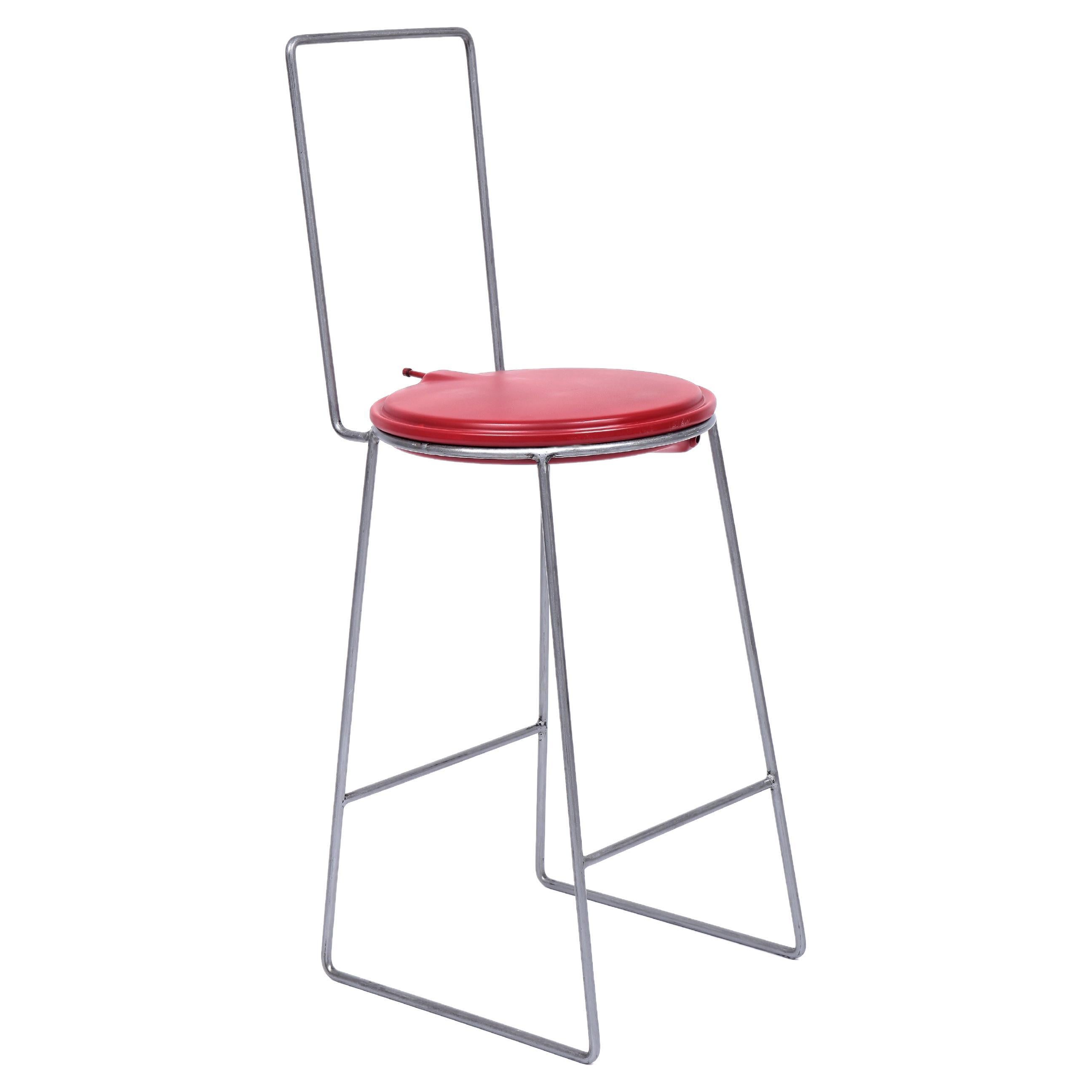 High Chair Metal Upcycled Boiler Grey and Red Handcrafted by Marta Torrent For Sale