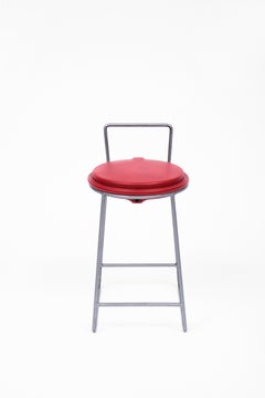 Stool Metal Upcycled Boiler Grey and Red Handcrafted by Marta Torrent