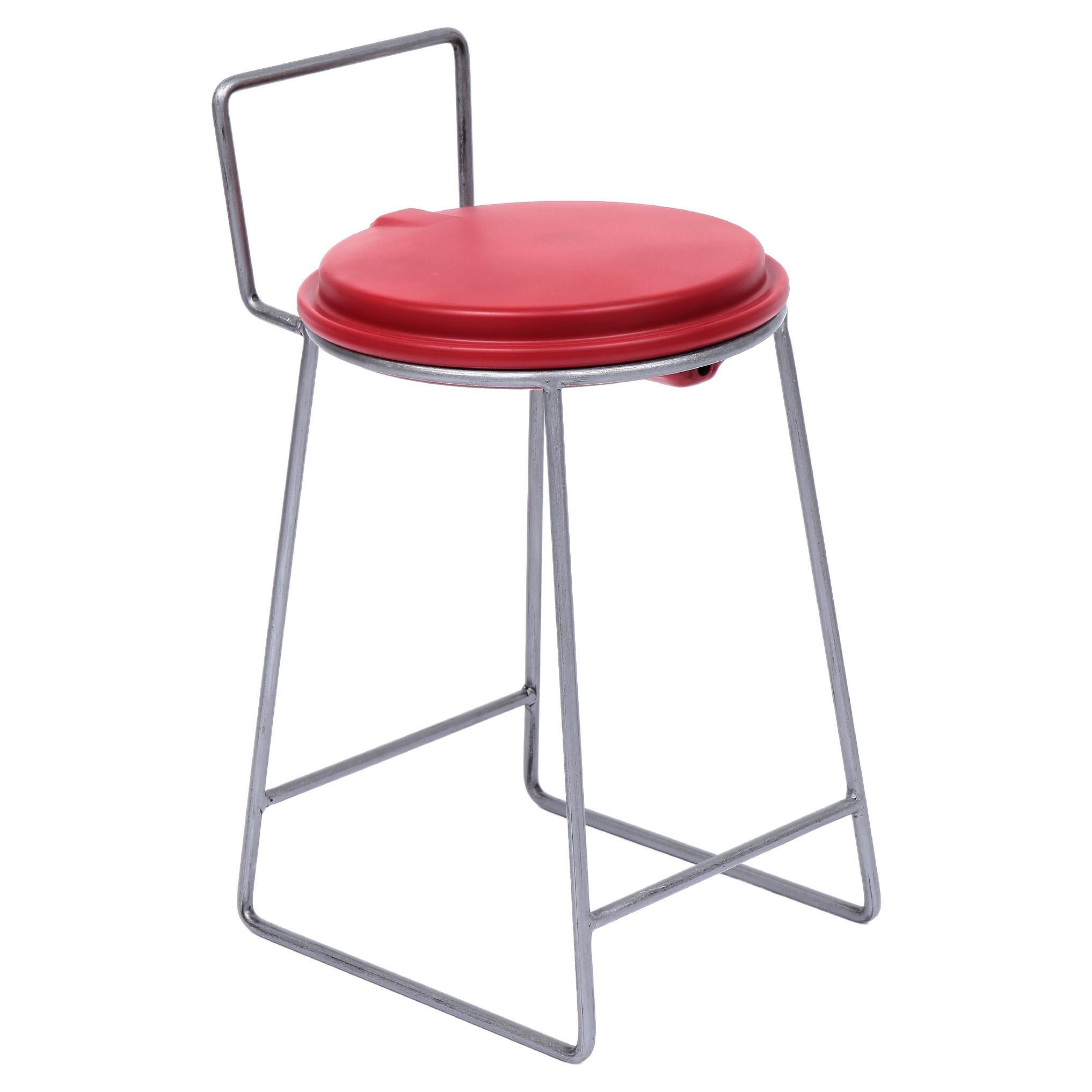 Stool Metal Upcycled Boiler Grey and Red Handcrafted by Marta Torrent