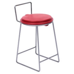 Stool Metal Upcycled Boiler Grey and Red Handcrafted by Marta Torrent