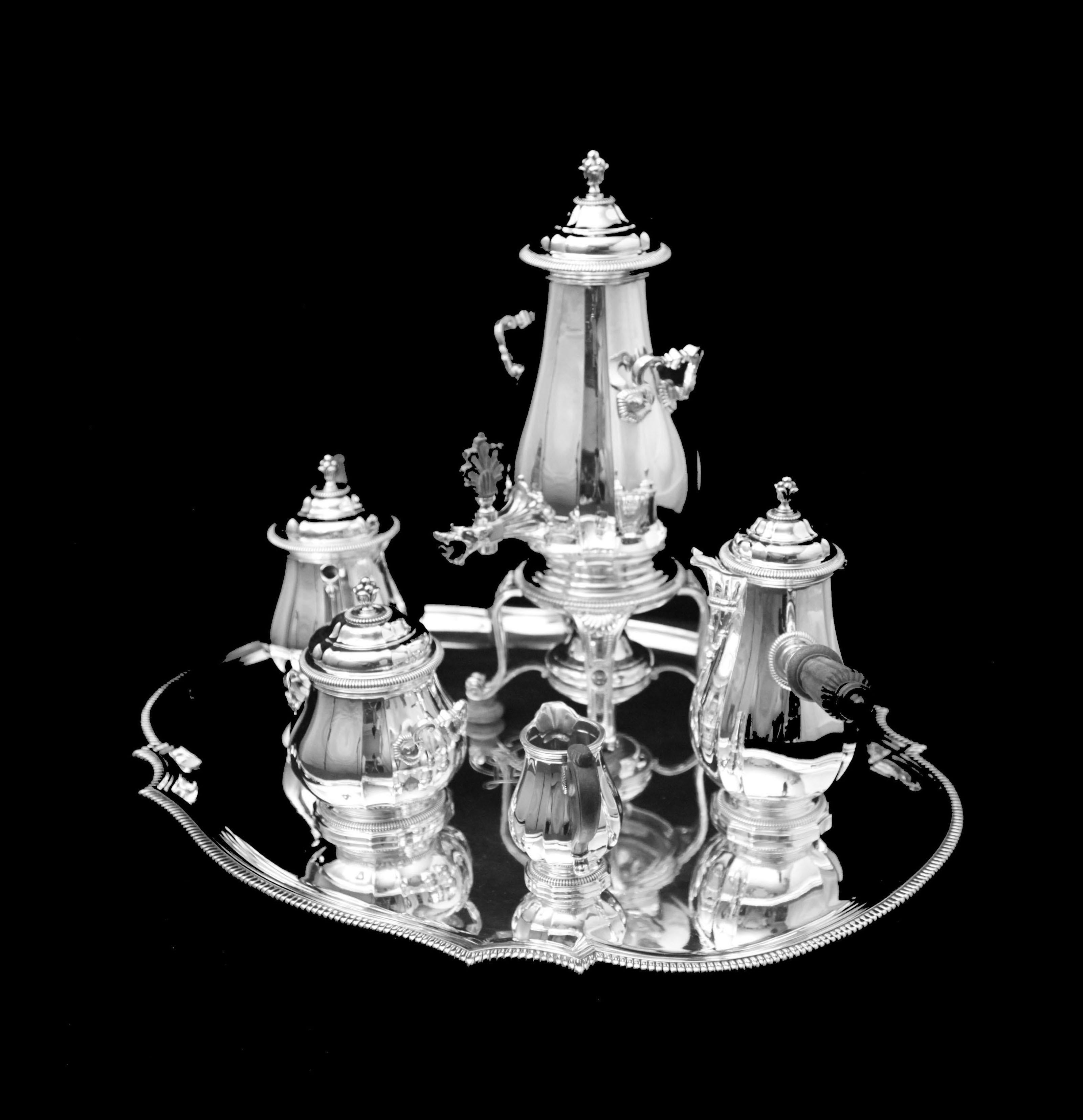 Boin-Taburet: 6pc. Antique French 950 Sterling Silver Tea Set - Like New! In Good Condition For Sale In Wilmington, DE