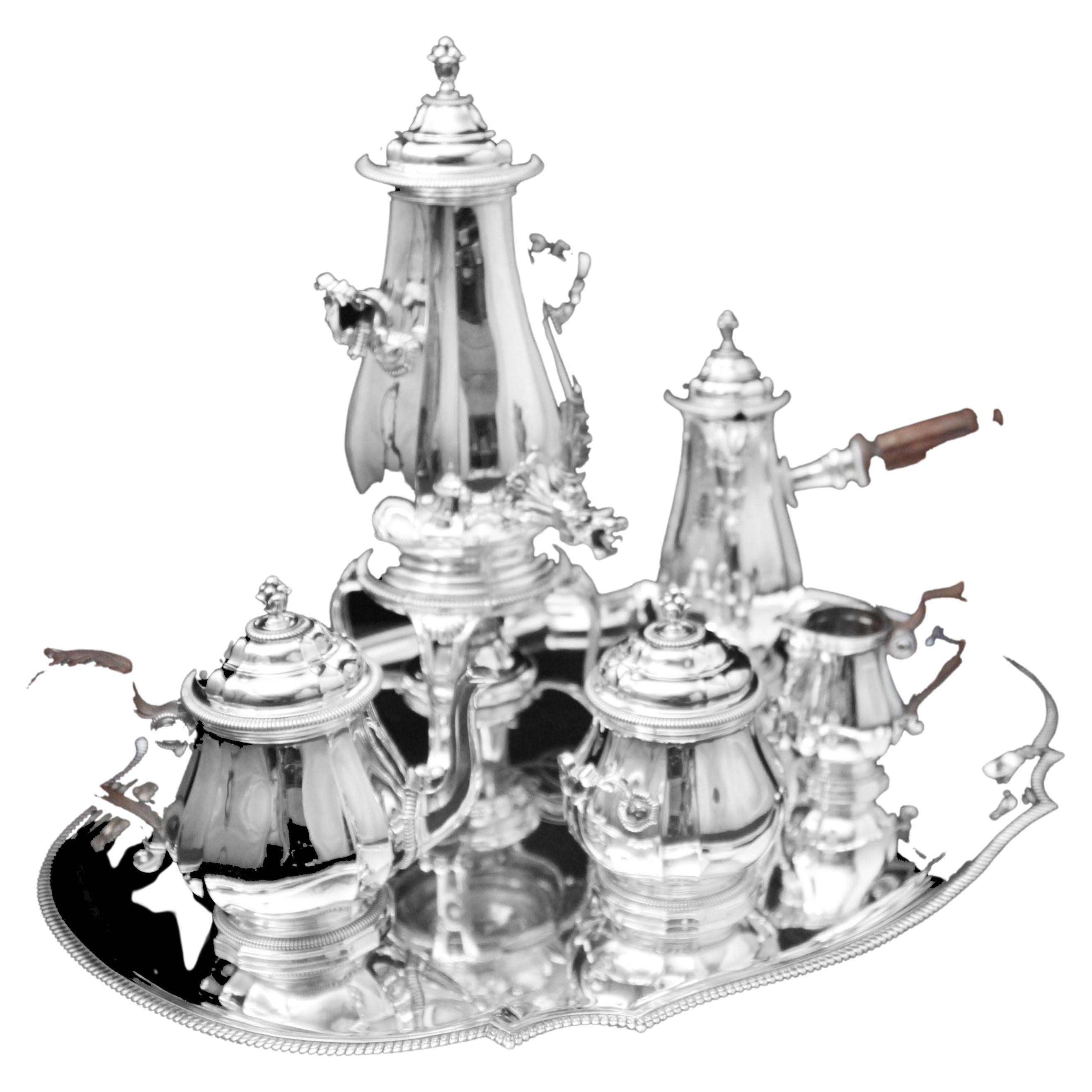 Boin-Taburet: 6 Stk. Antike Französisch 950 Sterling Silber Tee-Set - wie neu!