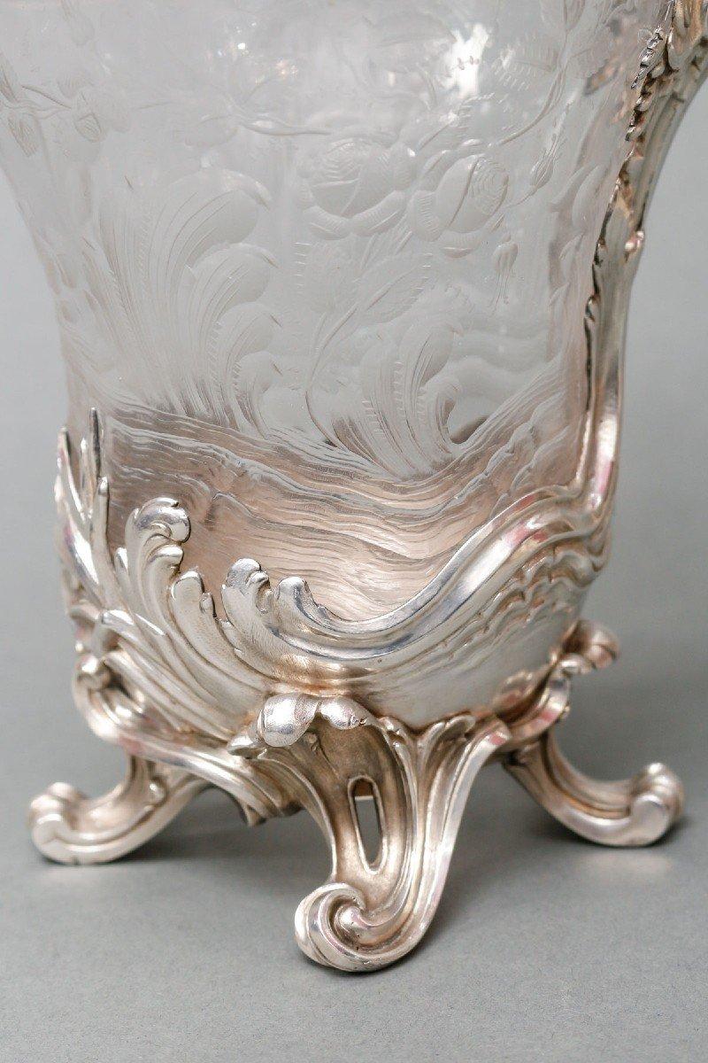 Boin-Taburet - Kanne aus graviertem Kristall und massivem Silber 19. Jahrhundert (Französisch) im Angebot