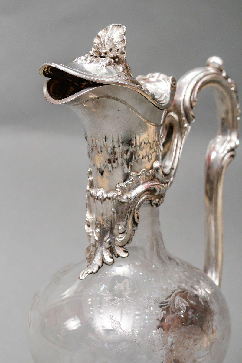 Boin Taburet – Ewer In Engraved Crystal And Solid Silver 19th Century In Excellent Condition For Sale In SAINT-OUEN-SUR-SEINE, FR