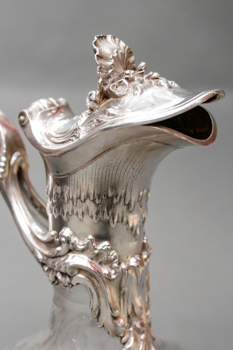 Boin-Taburet - Kanne aus graviertem Kristall und massivem Silber 19. Jahrhundert (Sterlingsilber) im Angebot