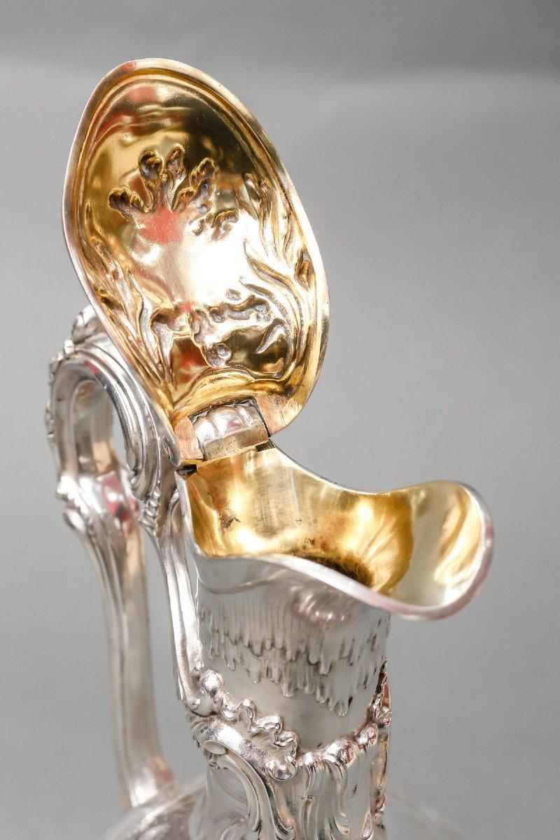 Boin-Taburet - Kanne aus graviertem Kristall und massivem Silber 19. Jahrhundert im Angebot 1