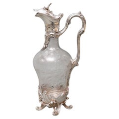 Antique Boin Taburet – Ewer In Engraved Crystal And Solid Silver 19th Century