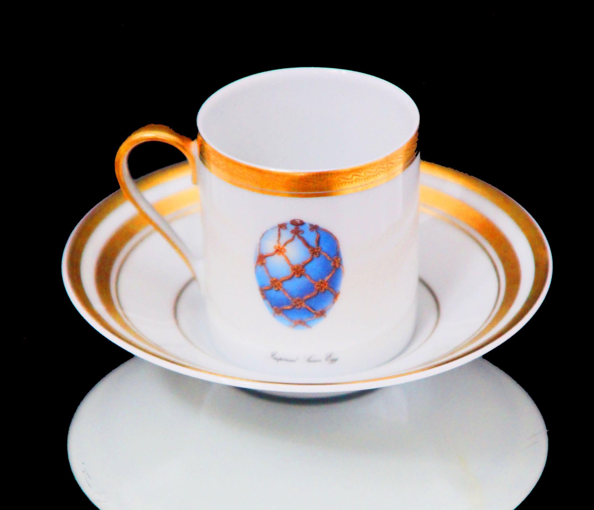 Boin-Taburet & Faberge, - 8pc. 950 Sterling Tea Set + 6 Faberge Espresso Cups For Sale 11