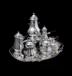 Boin-Taburet & Faberge, - 8 Teile, 950er Sterling-Teeservice + 6 Faberge- Espresso-Tasse