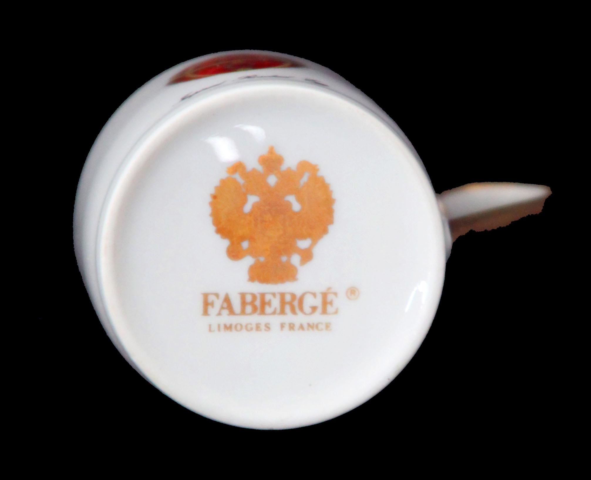 Boin-Taburet & Faberge, - 8pc. 950 Sterling Tea Set + 6 Faberge Espresso Cups For Sale 12