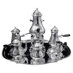 Boin-Taburet & Faberge, - 8pc. 950 Sterling Tea Set + 6 Faberge Espresso Cups