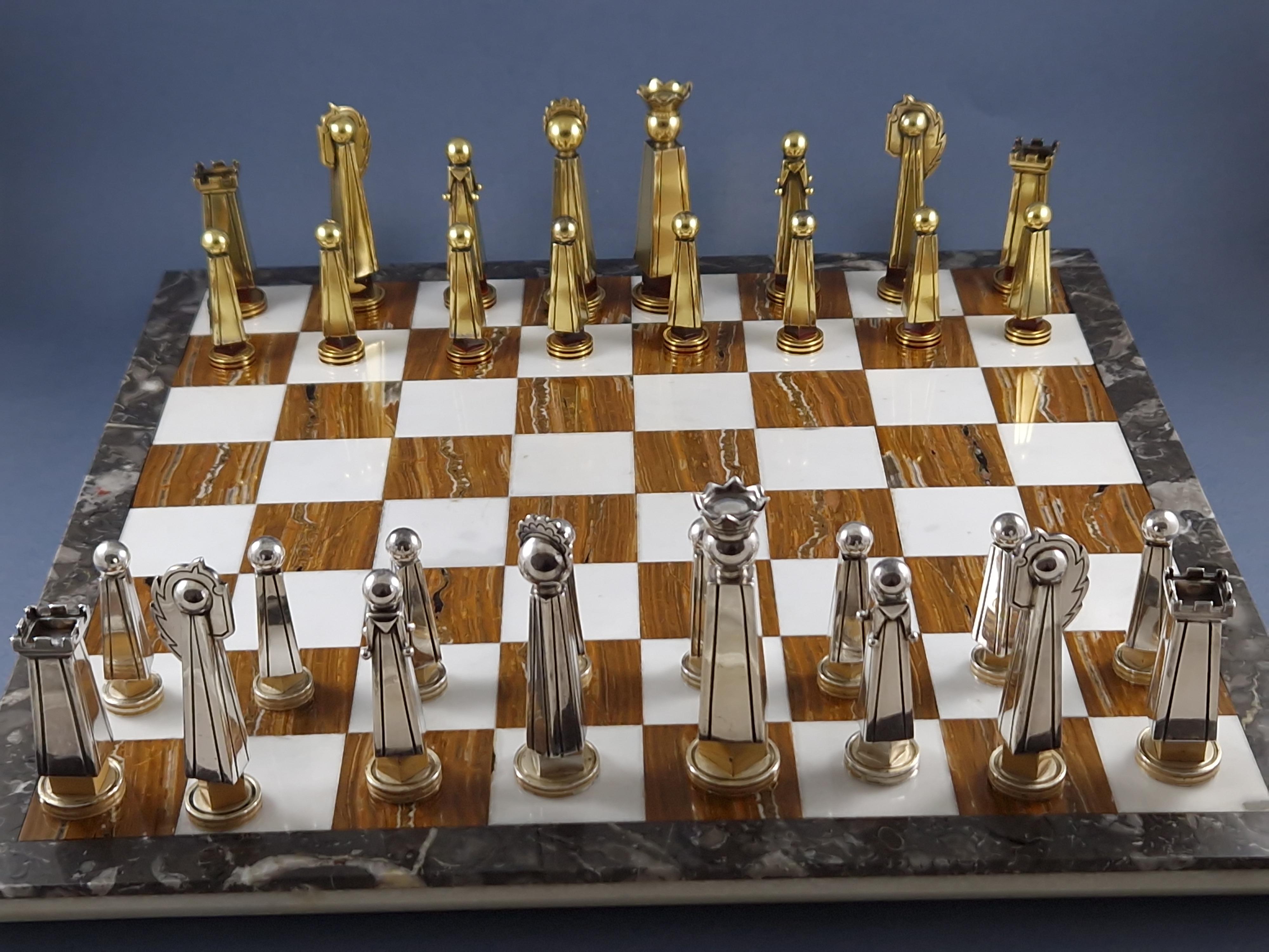 Boin Taburet - Juego de Ajedrez de Plata de Ley y Dorado en Bueno estado para la venta en Saint-Ouen, FR