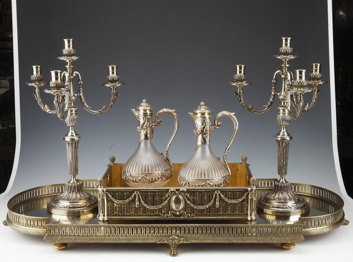 Boin Taburet - Tischgarnitur aus massivem Silber Vermeille XIX. Jahrhundert um 1860 (Mittleres 19. Jahrhundert) im Angebot