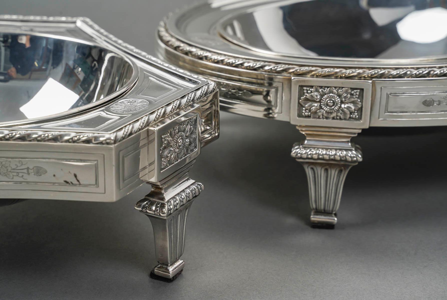 BOIN TABURET – THREE-PART table centerpiece SOLID SILVER LATE 19TH CENTURY For Sale 6