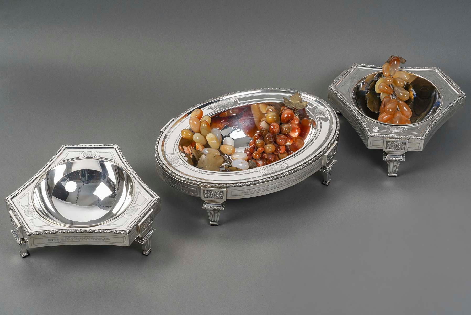 BOIN TABURET – THREE-PART table centerpiece SOLID SILVER LATE 19TH CENTURY For Sale 14