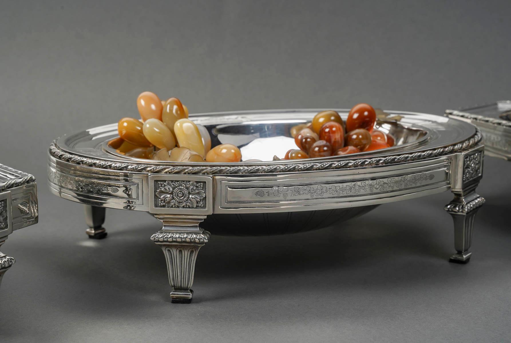BOIN TABURET – THREE-PART table centerpiece SOLID SILVER LATE 19TH CENTURY For Sale 15