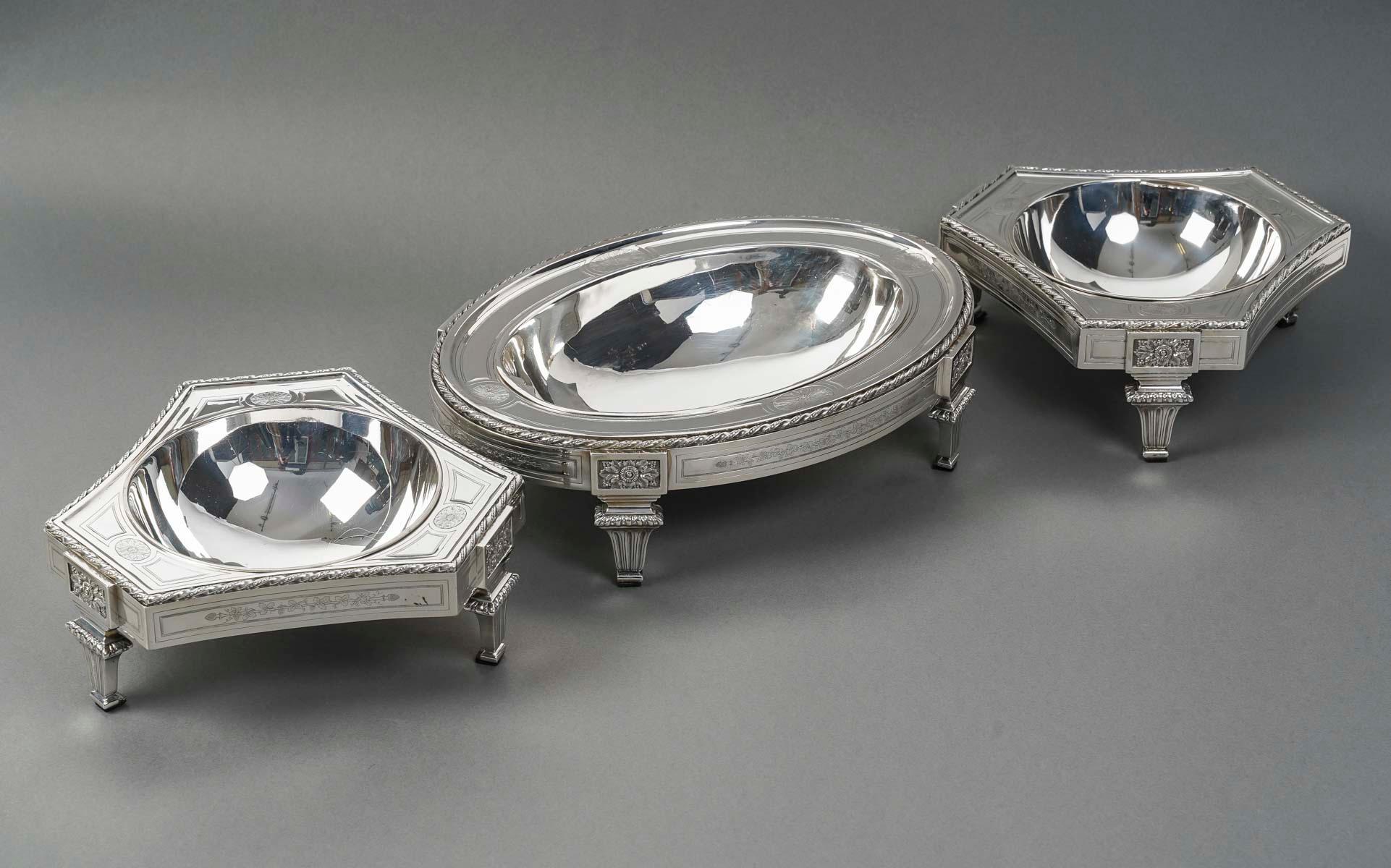 BOIN TABURET – THREE-PART table centerpiece SOLID SILVER LATE 19TH CENTURY For Sale 1