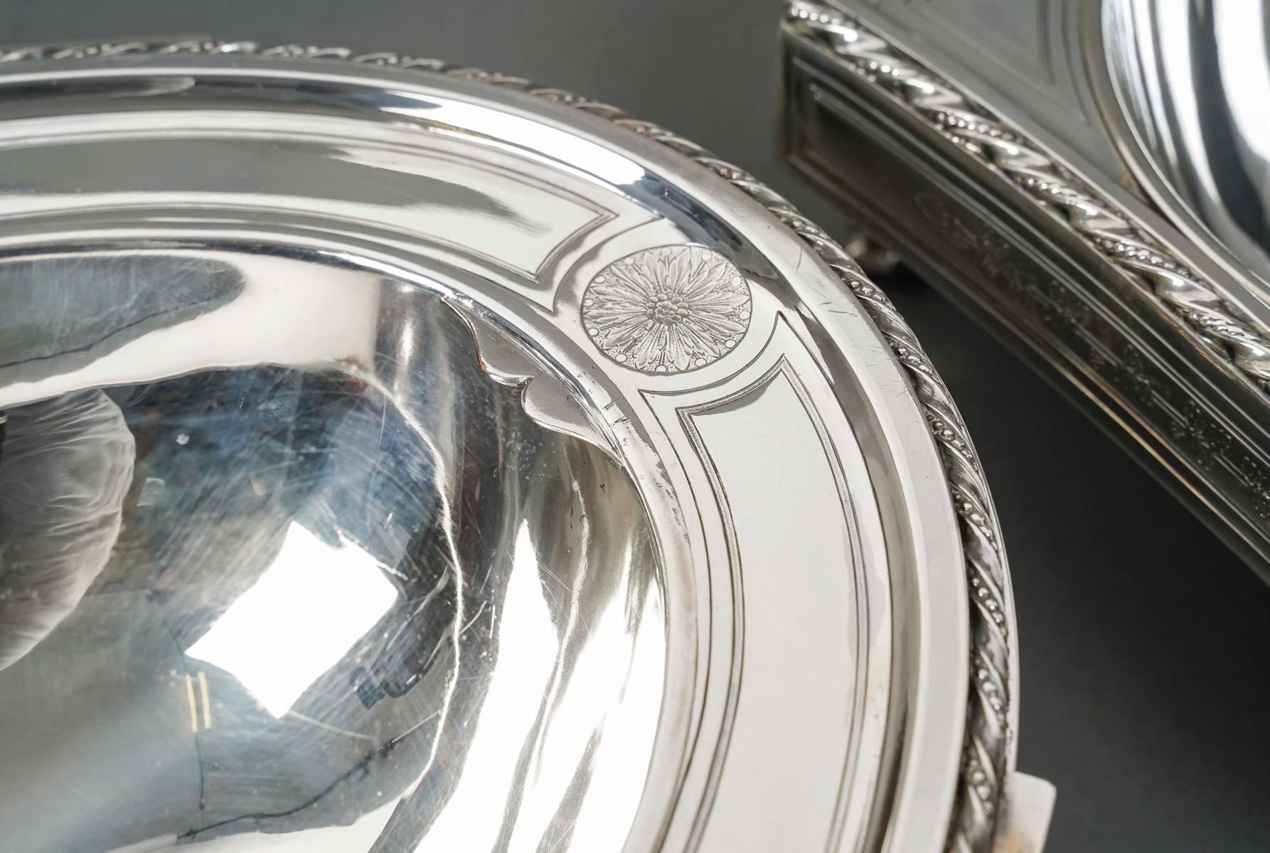 BOIN TABURET – THREE-PART table centerpiece SOLID SILVER LATE 19TH CENTURY For Sale 3