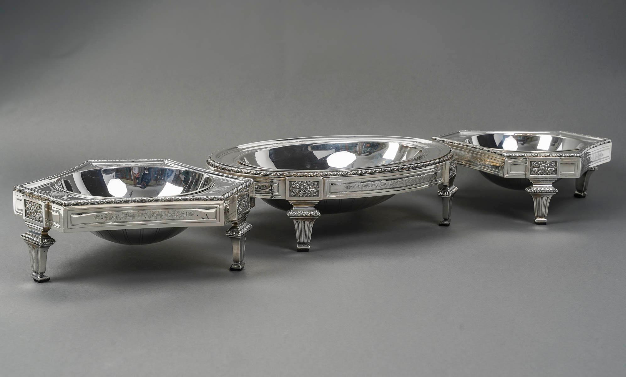 BOIN TABURET – THREE-PART table centerpiece SOLID SILVER LATE 19TH CENTURY For Sale 4