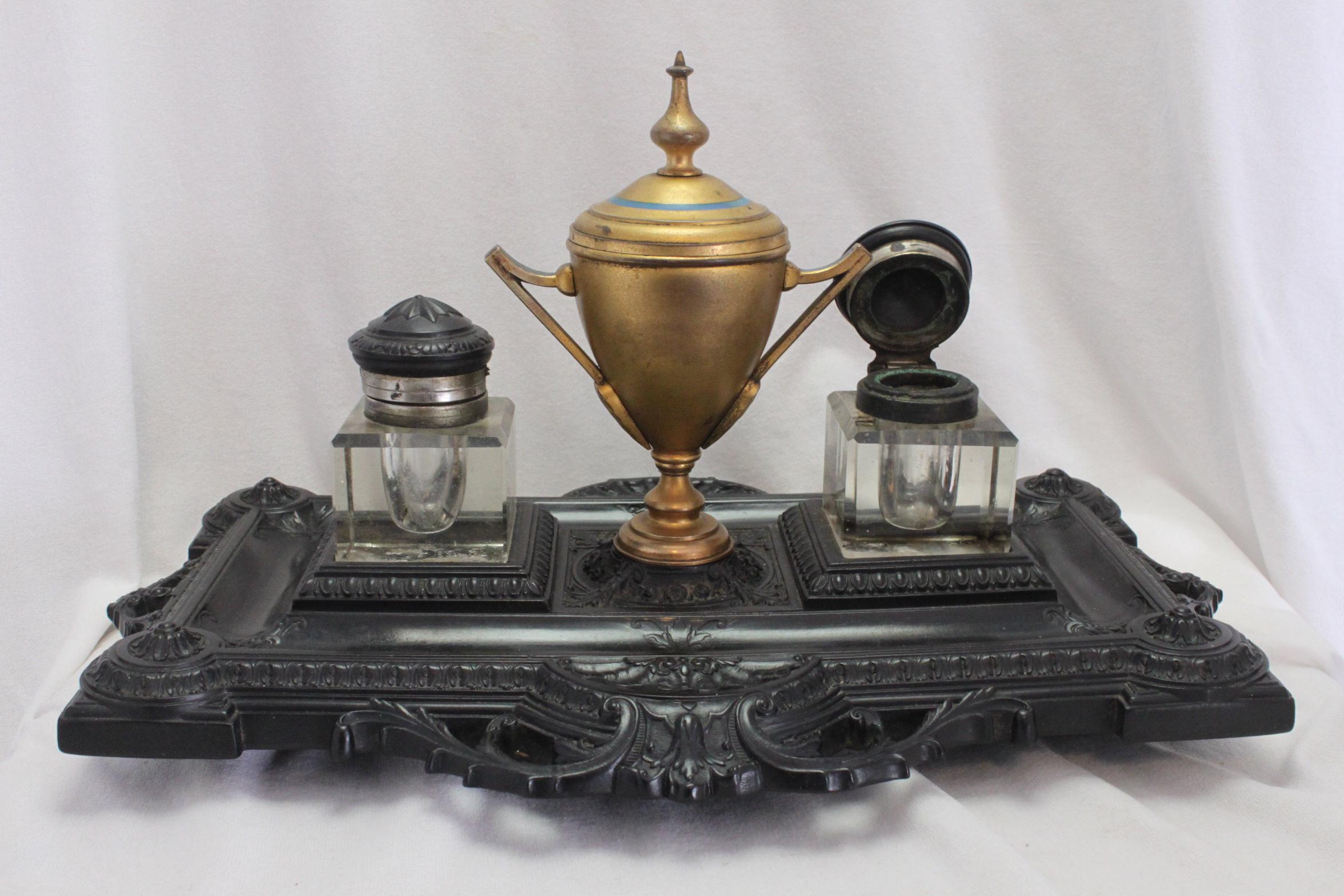 High Victorian Bois Durci Ink Stand For Sale