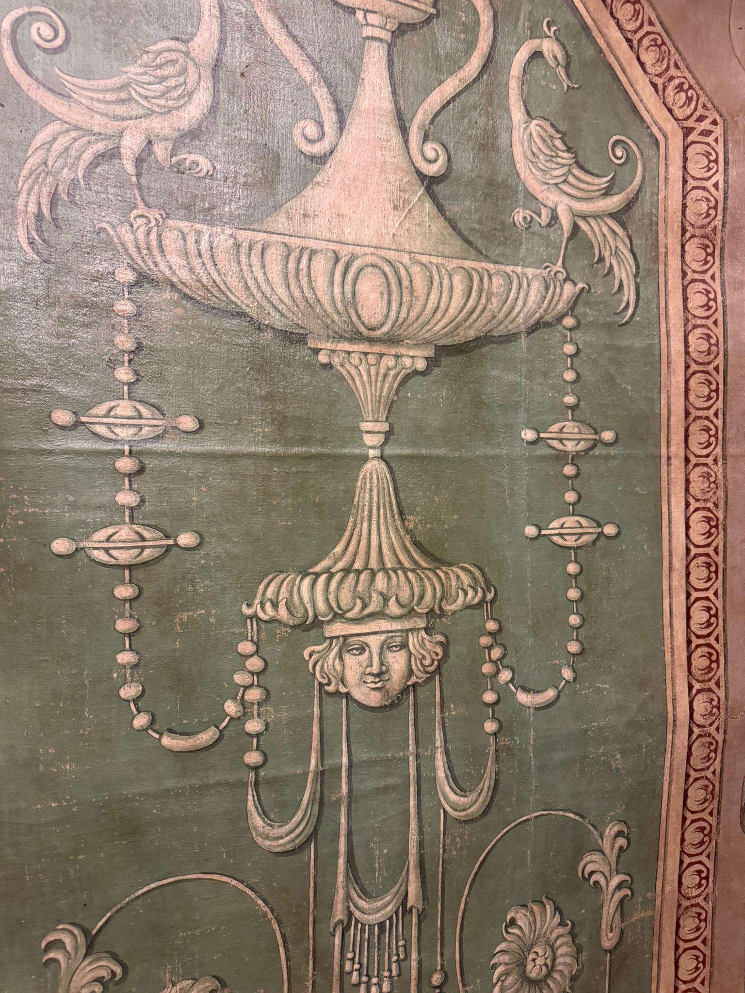 Paneled boiserie, painted on canvas with grotesques, italy For Sale 4