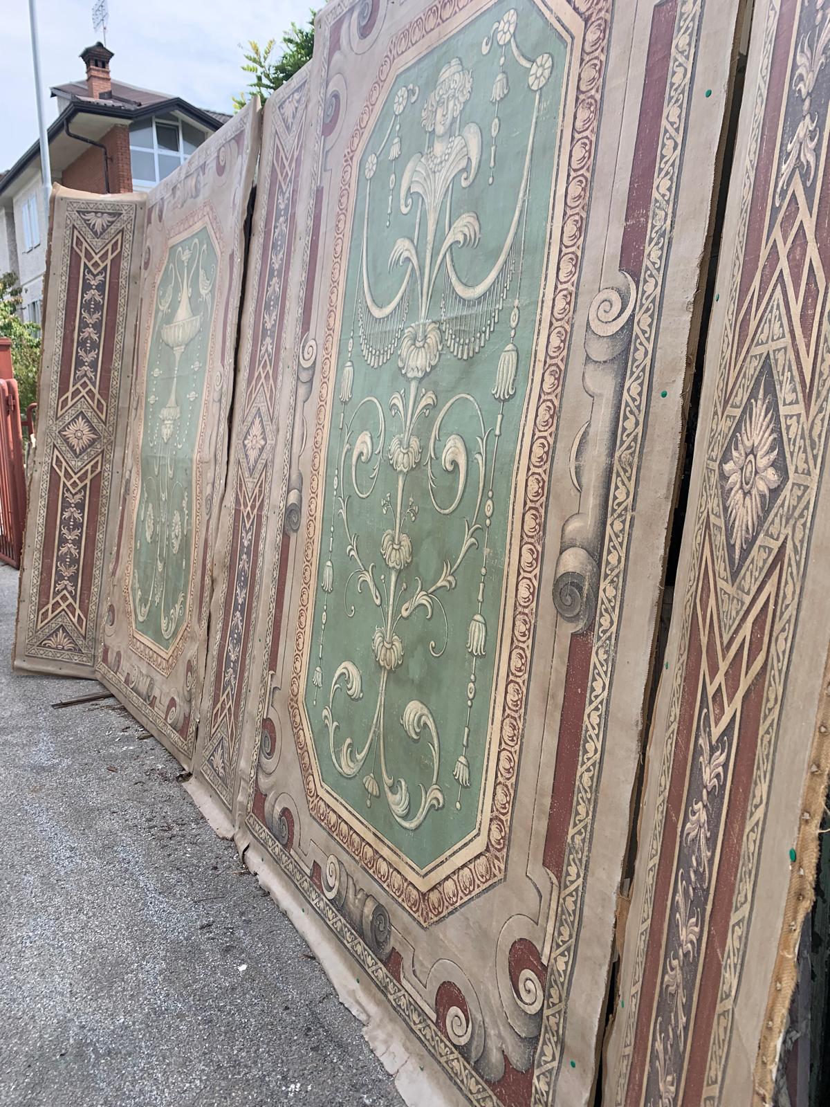 Italian Paneled boiserie, painted on canvas with grotesques, italy For Sale